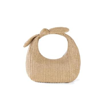 Imagem de SO Bolsa feminina de palha com laço bolsa clutch bolsa de praia feminina bolsa de tecido, Damasco, Large