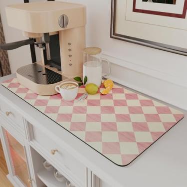 Imagem de AMOAMI Tapete De Café Para Secar Louças, Absorvente, Com Fundo Borracha, Bancada Cozinha - Serve Embaixo Da Cafeteira Ou Máquina, Rosa, 17 X 31,5