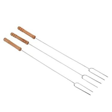 Imagem de Zerodis 3pcs Churrasco Garfos de Aço Inoxidável Röststab Buchenhol