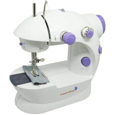 Imagem de Mini Máquina De Costura Reta Fh-sm202 Portátil Branca 1 Ponto Iluminação LED Função Reversa Cortador De Linha 110v/220v Elétrica E Pilha Iniciantes Uso Doméstico