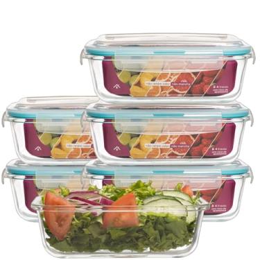 Imagem de KIT 5 Potes de Vidro Retangular com Tampa Hermética 640ml (Azul)