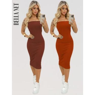Imagem de Kit 2 Vestidos Midi Sem Alça Anarruga Tecido Grosso Moda Influencer Ve