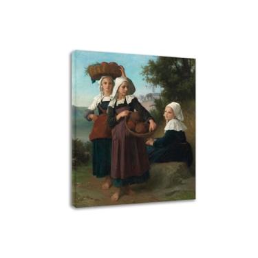 Imagem de LXURY Bouguereau.Meninas voltando do mercado. Reprodução de pinturas famosas. Arte de parede em tela. Pôsteres e impressões. Imagem para decoração de casa 80 x 104 cm Moldura interna