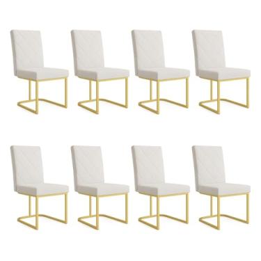Imagem de Kit 08 Cadeiras de Jantar Estofada Siena Linho Base de Ferro Dourada - Pallazio