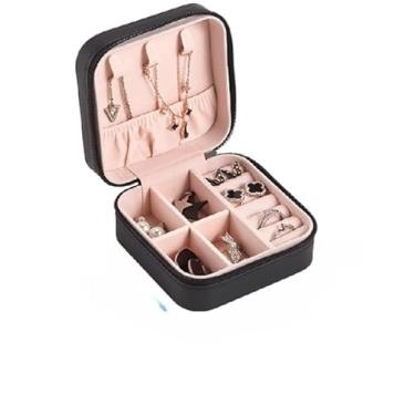 Imagem de Porta-Jóias Duplo Mini Portátil de Couro | Organizador Multifuncional para Bijuterias(PRETO,1 unidade)