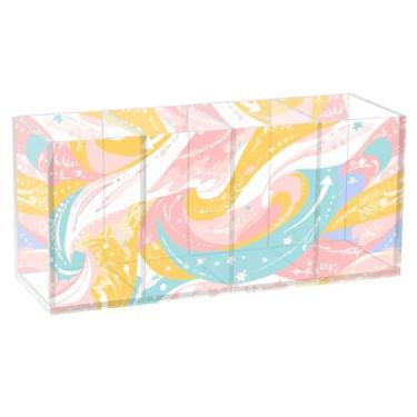 Imagem de Porta-lápis de acrílico geométrico, cor pastel, com 4 compartimentos, organizador de artigos de papelaria transparente, organizadores de talheres de plástico para escritório e escola