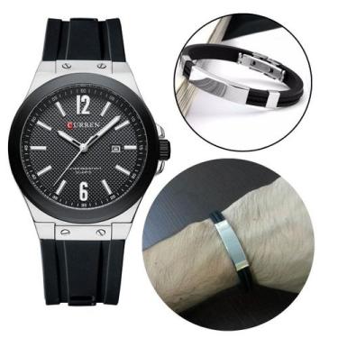 Imagem de Kit Relógio Masculino Original Curren Luxo + Pulseira Metal