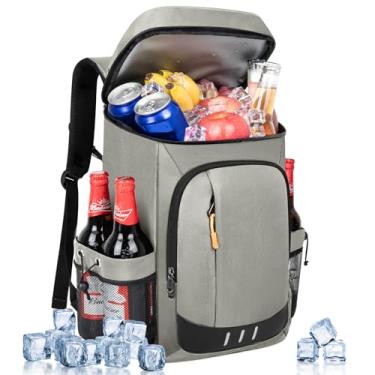 Imagem de Mochila térmica – Mochila térmica com 40 latas à prova de vazamento, portátil, piquenique, acampamento, praia, caminhadas, churrasco, bolsa térmica para homens e mulheres - cinza
