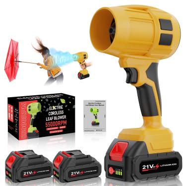 Imagem de Toieue Soprador de folhas sem fio com bateria, soprador de jato turbo, soprador de folhas portátil de 55.000 rpm, 2 pilhas de 4,0 Ah para cuidados com o gramado, pátio, folhas sopradas, neve soprando