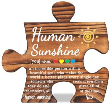 Imagem de Vivopisew Placa de quebra-cabeça com luz do sol humana, presente de agradecimento de casa de fazenda rústica de madeira para amigo, professor, colega de trabalho ou ente querido, decoração de mesa