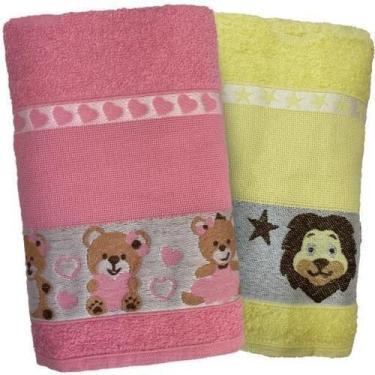 Imagem de Kit 2 Toalha De Banho Infantil Rosa E Amarelo Ponto Cruz - Dugu