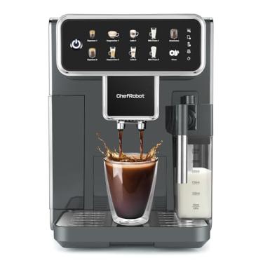 Imagem de Chef Robot Máquina de café expresso automática 12 xícaras com moedor de cappuccino latte americano com espumador de leite para casa/escritório (cinza)