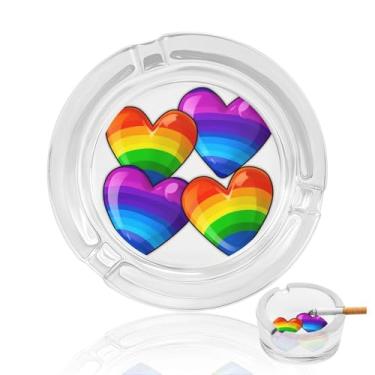 Imagem de Cinzeiro de cristal de corações de orgulho gay colorido arco-íris, cinzeiro redondo de vidro resistente para fumar cinzeiro portátil decorativo moderno para uso em casa, escritório, interior, exterior