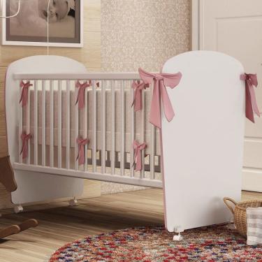 Imagem de Berço Baby com Rodízios Branco/Rosa - Percasa