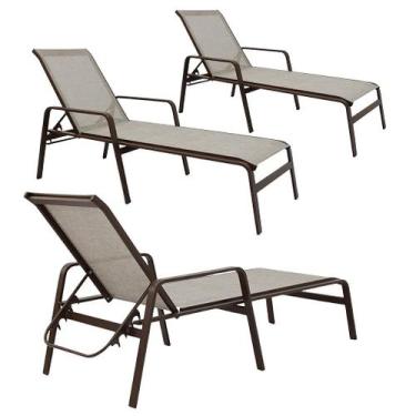 Imagem de Kit 3 Espreguiçadeiras Sevilha Piscina Tela Sling Aluminio Resistente 