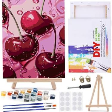 Imagem de MaiMMaledy Kit Paint by Numbers 20 x 30 cm para adultos iniciantes imagens em tela com pintura de desenho emoldurado pigmento acrílico com triângulo de madeira cavalete cereja