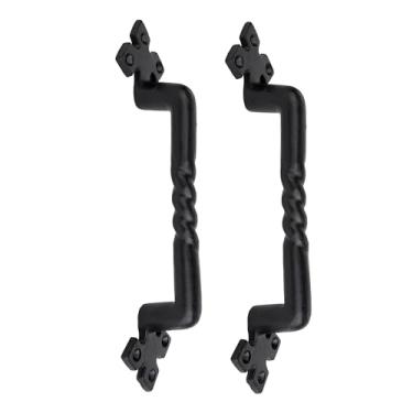 Imagem de SKANDH Puxador de ferro revestido em pó preto antigo para portas de celeiro de madeira vintage, portões, armários, móveis, gavetas, armários, guarda-roupas e galpões (24 x 5 cm)