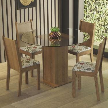 Imagem de Conj. Débora Mesa Tampo De Vidro 4 Cadeiras Rustic/hibiscos