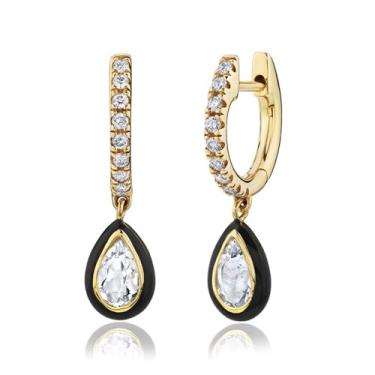 Imagem de Bi&Yamigeo Brincos de argola de strass dourados, mini revestimento esmaltado, oval, pingente, pingente, pingente de gota, joia para mulheres, Latão, Sem pedra preciosa