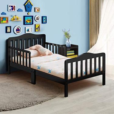 Imagem de Costzon Cama infantil, moldura de cama infantil de madeira clássica com guarda de segurança dupla, design baixo ao chão, suporte de ripas de madeira, serve para colchão de berço de tamanho completo