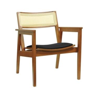 Imagem de Poltrona Gusty Com Encosto Telinha Assento Anatômico - Amêndoa - Estofado Linho Preto Textura