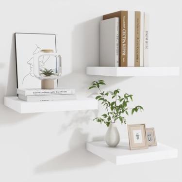 Imagem de Fun Memories Prateleiras flutuantes para parede – Prateleiras quadradas de 23 cm com suportes invisíveis, pequena prateleira de parede para sala de estar, banheiro, quarto e decoração de cozinha