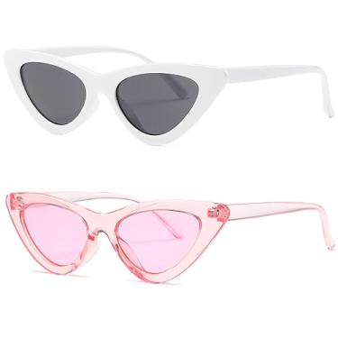 Imagem de kimorn Óculos De Sol Estilo Gatinho Feminino Clout Goggles Kurt Cobain Retrô K0566 (Branco + Rosa)
