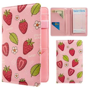 Imagem de Livro de servidor BECEERE rosa com 2 bolsos com zíper em couro PU