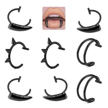 Imagem de JFORYOU Piercing de lábio falso, anel de dentes de vampiro, ajustável, piercings de nariz falsos, não perfurantes, brincos de punho de orelha, clipe para piercing de cobra para mulheres e homens, dia