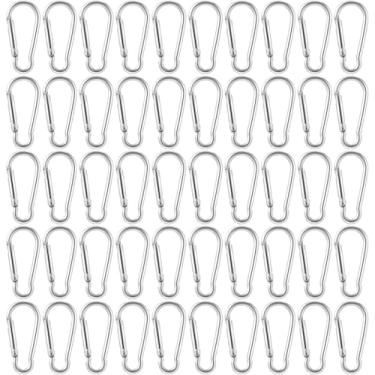 Imagem de Chaveiro Nextexply 50 peças pequeno mini anel de alumínio D em volume pacote de gancho mosquetão Portão de mola carregada de alumínio mosquetão gancho chaveiro para caminhadas em casa, prata