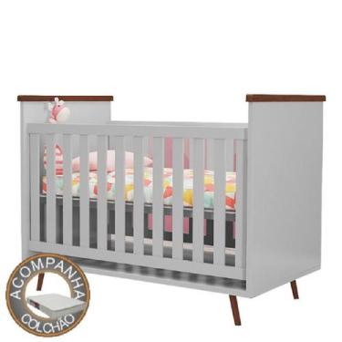 Imagem de Berço Mini Cama 2x1 c/ Colchão Retrô Wood Pés Palito Cinza 100% MDF - 