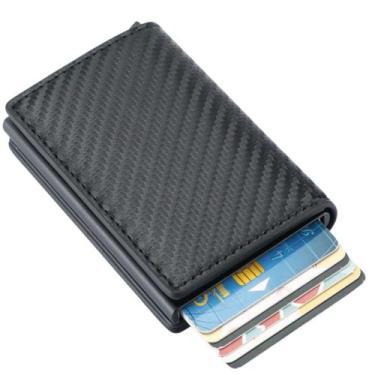 Imagem de Carteira Porta Cartoes Automatica Couro 3D Antifurto luxo - SWG, Preto