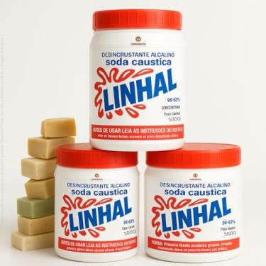 Imagem de Kit 3x Soda Cáustica Pura Linhal 99% 500g Desentupidor Potente, Limpeza Pesada e Produção de Sabão Artesanal
