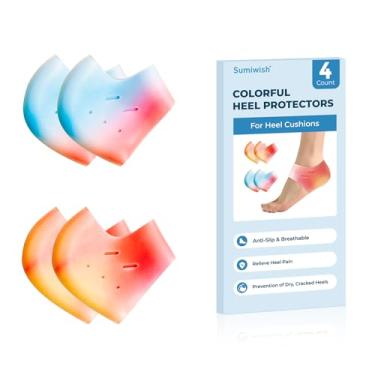 Imagem de Sumiwish 2 Pares De Protetores Calcanhar Silicone, Para Fascite Plantar, Rachados, Tendinite Aquiles E Seco, Gel Mulheres Homens, Cores Do Arco-Íris