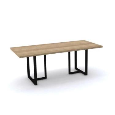Imagem de Mesa de Reunião Retangular 200 x 90 cm Pé Tubular PE40 em MDP Cor Noce
