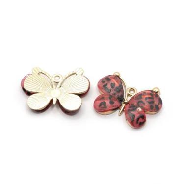 Imagem de Pingente Borboleta Metal com Vidro Rosa com Preto 22x29mm 1pç 5g Colar