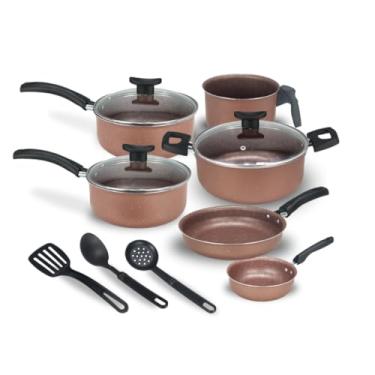 Imagem de Jogo de Panelas Elegance Antiaderente Teflon 9 Peças Tampa Vidro (Chocolate)