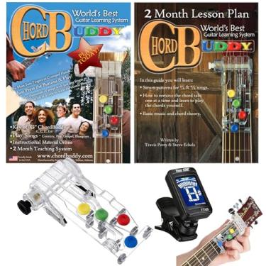 Imagem de ChordBuddy Sistema de aprendizagem de guitarra, auxílio de ensino com plano de aula, livro de músicas e sintonizador de aplicativo, feito nos EUA Chord Buddy com sintonizador cromático True Tune -