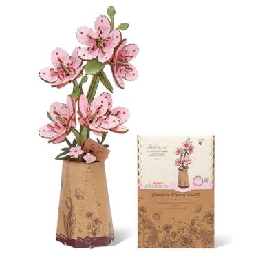 Imagem de Wowood Quebra-cabeças de madeira de flores 3D para adultos - Sakura, kit de modelos de flores de madeira faça você mesmo para construir, coleção botânica/ideias criativas ideais para presentes