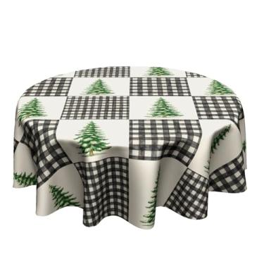 Imagem de Granbey Toalha de mesa redonda de inverno de 152 cm - toalha de mesa xadrez buffalo, floresta guingão, para casa de fazenda, férias, cozinha, jantar