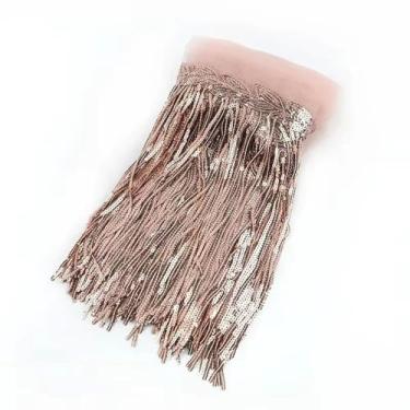 Imagem de 1/2/4 Jarda 20 Cm Lantejoulas Borla Renda Guarnição - Fita Franjada Glitter Para Roupas De Dança Artesanais Faça Você Mesmo, Têxteis Para Casa, Decoração De Roupas(RoseGold,4Yards)