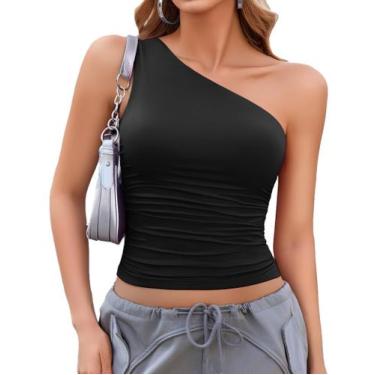 Imagem de Camiseta regata feminina Avidlove, de um ombro, preta de verão