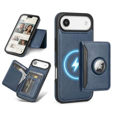 Imagem de Antsturdy Compatível com MagSafe 2 em 1 Capa magnética destacável para celular 17 Air com suporte AirTag, masculina e feminina, couro sintético com bloqueio de RFID, compartimentos para cartão de