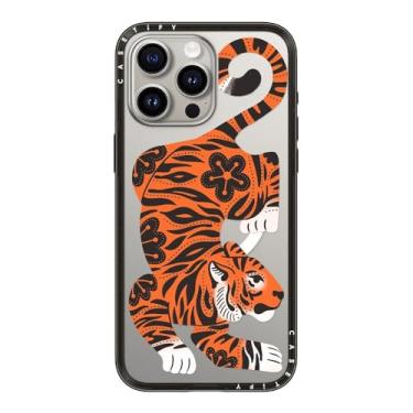 Imagem de CASETiFY Capa compacta para iPhone 15 Pro Max [fina e elegante/compatível com Magsafe/1,2 m. 2X proteção contra quedas de grau militar] - Tigre feroz - preto transparente