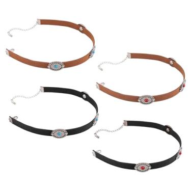 Imagem de Framendino, Pacote com 4 gargantilhas estilo western turquesa vintage de couro boho, acessórios para mulheres