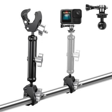 Imagem de Suporte duplo para câmera/guarda-chuva, braçadeira de braço longo mágico de 360°, adaptador de cabeça esférica dupla para suporte de luz de estúdio fotográfico, GoPro, carrinhos de golfe, motocicleta