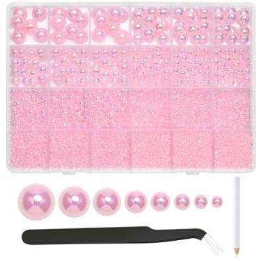 Imagem de NACHLYNN 12000 peças meia pérola contas 8 tamanhos AB rosa claro contas de pérola plana para artesanato boné de formatura enfeite sapatos capa de telefone