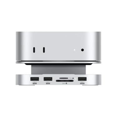 Imagem de Qwiizlab Hub de suporte de alumínio com gabinete SSD, estação de ancoragem para Mac mini M4/M4 Pro, 2 USB-A de 10 Gbps, leitores de cartão TF/SD 4.0 de 312 MB/s, USB-A 2.0, serve para SSD M.2 NVMe de