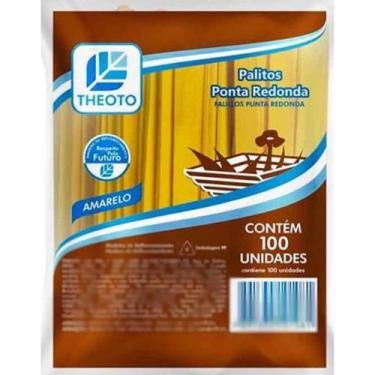 Imagem de 100 Palito Picolé Sorvete Artesanato Ponta Redonda Theoto - Amarelo