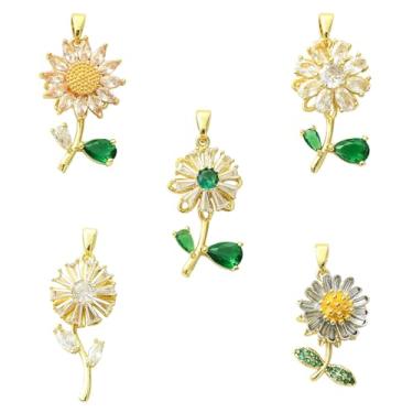 Imagem de UR URLIFEHALL 5 peças, 5 estilos, pingentes de flores de zircônia cúbica, lindos pingentes de cristal de pétalas florais para pulseira faça você mesmo, colar, brincos, fabricação de joias